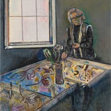 Clifton Pugh painting in the studio Clifton Pugh painting in the studio