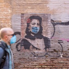 Mural of Italian/Roman actress Anna Magnani (1908–1973) with face mask, April 2020 Unknown artist Mural of Italian/Roman actress Anna Magnani (1908–1973) with face mask, April 2020 Unknown artist