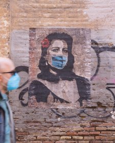 Mural of Italian/Roman actress Anna Magnani (1908–1973) with face mask, April 2020 Unknown artist Mural of Italian/Roman actress Anna Magnani (1908–1973) with face mask, April 2020 Unknown artist