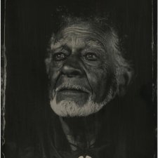 Men of High Degree: Jim Everett – puralia meenamatta (clan plangermairreenner, Ben Lomond people, Cape Portland nation, north-east Tasmania), 2023 Brenda L Croft, Prue Hazelgrove (Wet plate collodion process technical assistant) Men of High Degree: Jim Everett – puralia meenamatta (clan plangermairreenner, Ben Lomond people, Cape Portland nation, north-east Tasmania), 2023 Brenda L Croft, Prue Hazelgrove (Wet plate collodion process technical assistant)