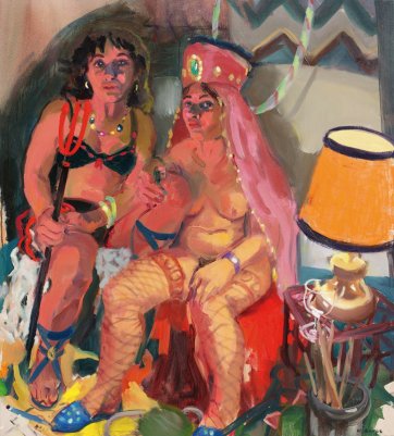 Models with trident and 1970s lamp 2013
 by Wendy Sharpe