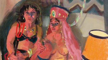 Models with trident and 1970s lamp 2013
 by Wendy Sharpe