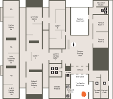 A floorplan of the Gallery showing the location of the entrance, cafe, shop and toilets