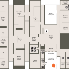 A floorplan of the Gallery showing the location of the entrance, cafe, shop and toilets