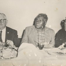 Dr HV Evatt, Albert Namatjira and Dame Mary Gilmore having a meal Dr HV Evatt, Albert Namatjira and Dame Mary Gilmore having a meal
