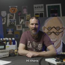 Thom Roberts with Burt the Oscar Train 2017 and cushion cover
