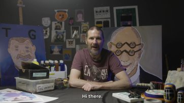 Thom Roberts with Burt the Oscar Train 2017 and cushion cover